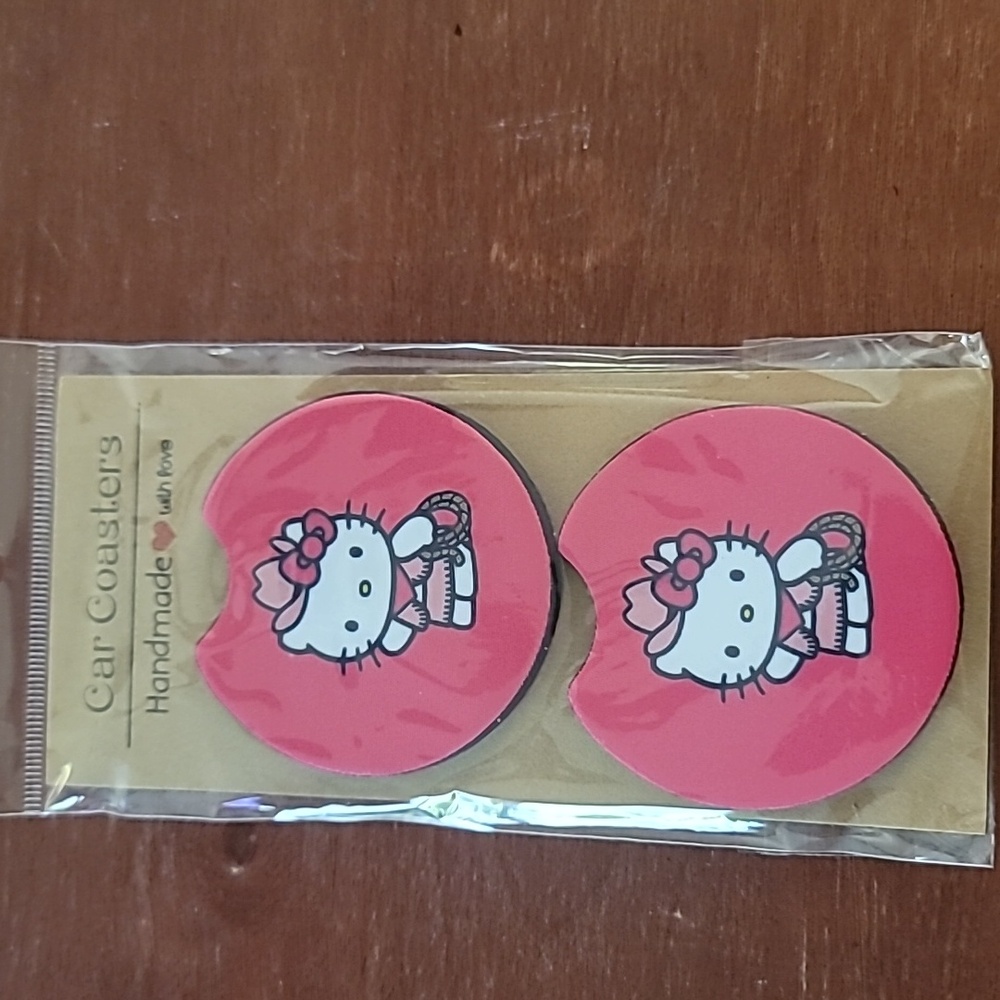 Kitty Cat Cow Girl Handmade Reuseable Neoprene Set of 2 Car Coaster